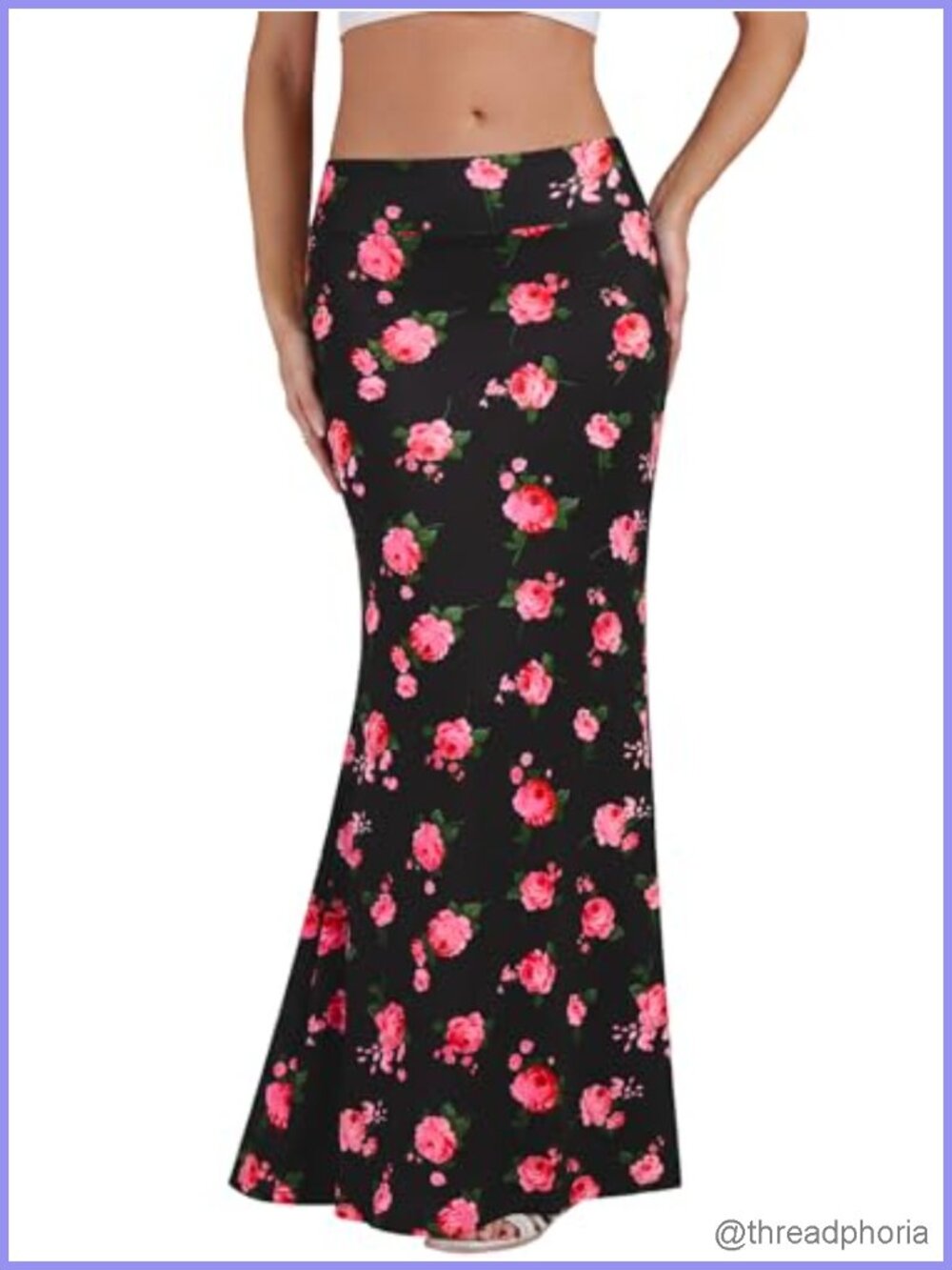 Women's Foldover High Waist Maxi Skirt A-Line Flowy Jersey Knit